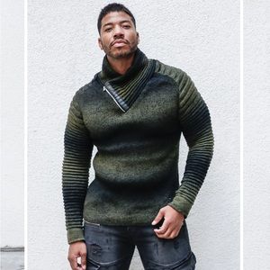 Young Republic Dean Ombré Mens Heavy Sweater with Zippered Shaw Collar Size M